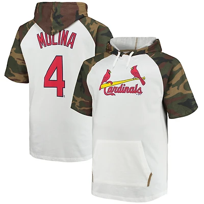 T-shirt à capuche raglan Yadier Molina pour homme, blanc/camouflage St. Louis Cardinals Player Big & Tall
