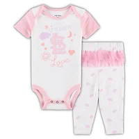 Newborn & Infant White/Pink St. Louis Cardinals Spreading Love Bodysuit Tutu with Leggings Set