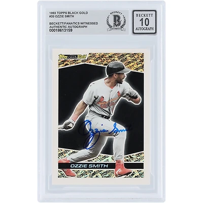 Carte Topps Black Gold 1993 n° 20 d'Ozzie Smith (Cardinals de Saint-Louis), autographiée et authentifiée par Beckett Fanatics Witnessed (n° 10).