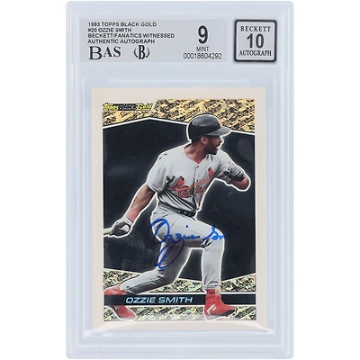 Carte Topps Black Gold 1993 n° 20, autographiée par Ozzie Smith (St. Louis Cardinals), authentifiée par Beckett Fanatics Witnessed (9/10).