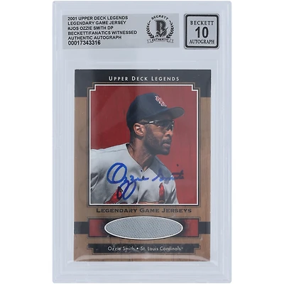 Ozzie Smith St. Louis Cardinals Autographed 2001 Upper Deck Legends Legendary Game Jersey Relic #J-OS Beckett Fanatics Witnessed Authenticated 10 Card