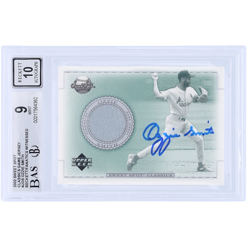 Ozzie Smith St. Louis Cardinals Autographed 2002 Upper Deck Sweet Spot Classic Game Jersey Relic #J-OS Beckett Fanatics Witnessed Authenticated /10 Card