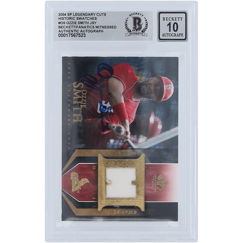 Ozzie Smith St. Louis Cardinals Autographed 2004 Upper Deck SP Legendary Cuts Historic Swatches Jersey Relic #HS-OS Beckett Fanatics Witnessed Authenticated 10 Card