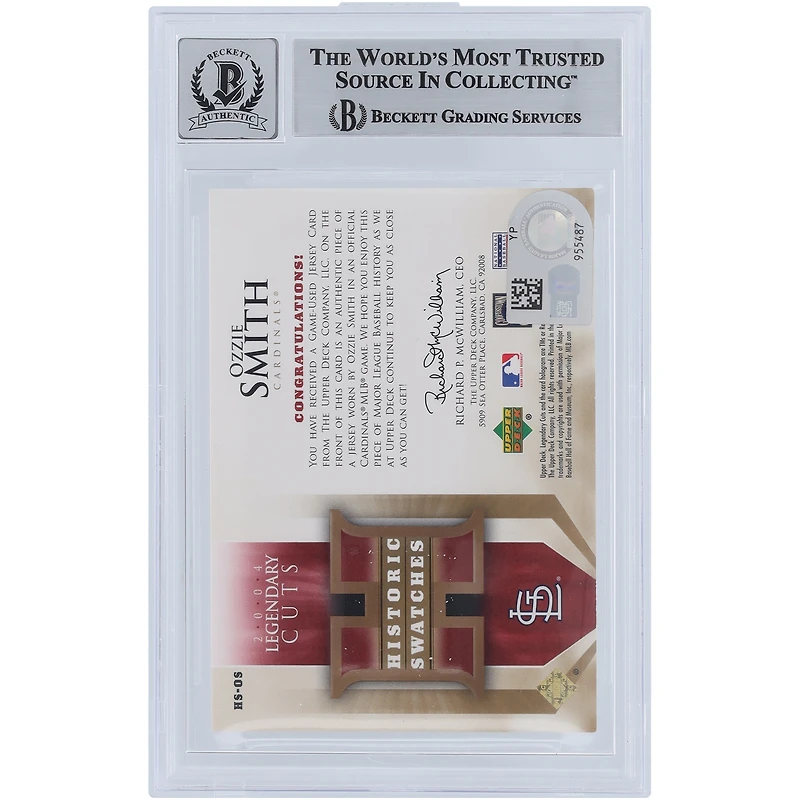 V106832 SLCard Ozzie Smith St. Louis Cardinals Autographié 2004 Upper Deck SP Legendary Cuts Historic Swatches Jersey Relic #HS-OS Beckett Fanatics Witnessed Authenticated 10 Card Ozzie Smith AUT UPD TRADING CARDS 45666 AUTTRC CA01B00126 #5