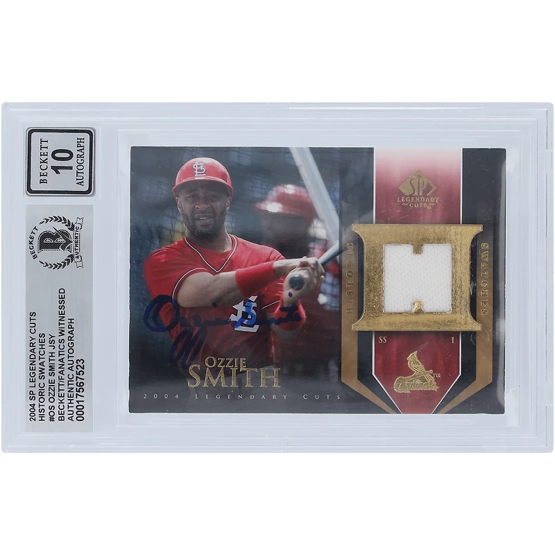 Ozzie Smith St. Louis Cardinals Autographed 2004 Upper Deck SP Legendary Cuts Historic Swatches Jersey Relic #HS-OS Beckett Fanatics Witnessed Authenticated 10 Card