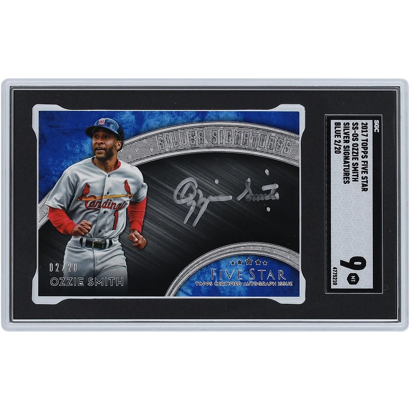 Ozzie Smith St. Louis Cardinals Autographed 2017 Topps Five Star Silver Signatures Blue #SS-OS #2/20 SGC Authenticated 9 Card 