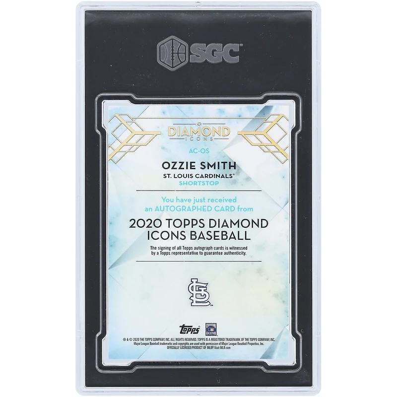 Carte Topps Diamond Icons 2020 autographiée par Ozzie Smith des Cardinals de St. Louis #AC-OS #20/25 SGC authentifiée 8,5/10