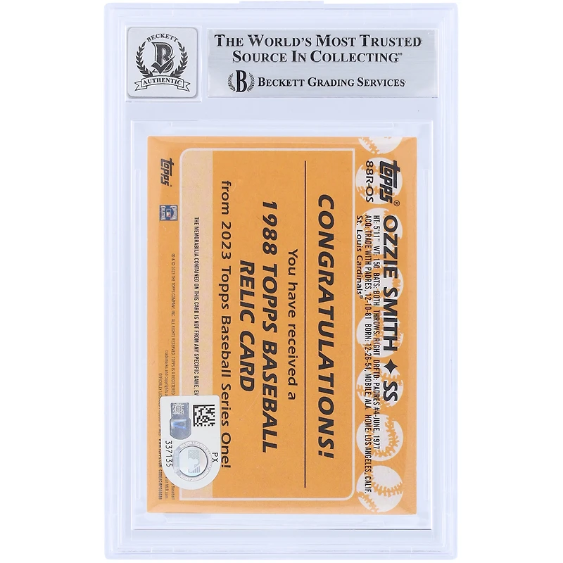 Ozzie Smith St. Louis Cardinals Autographed 2023 Topps Series One GU Relic #88R-OS Beckett Fanatics Witnessed Authenticated 9/10 Card