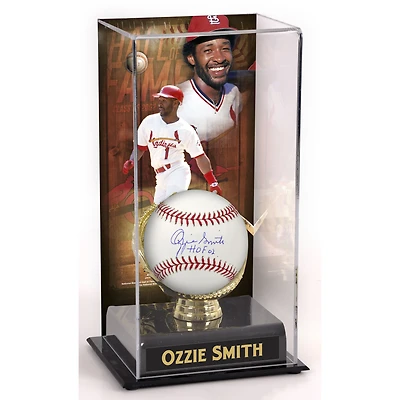Ozzie Smith St. Louis Cardinals Baseball dédicacé avec inscription « HOF 02 » et vitrine sublimée Hall of Fame