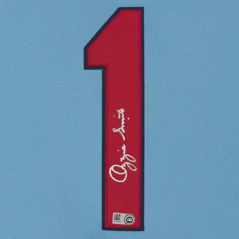 Maillot authentique Mitchell & Ness bleu clair autographié par Ozzie Smith des Cardinals de St. Louis