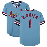 Maillot authentique Mitchell & Ness bleu clair autographié par Ozzie Smith des Cardinals de St. Louis