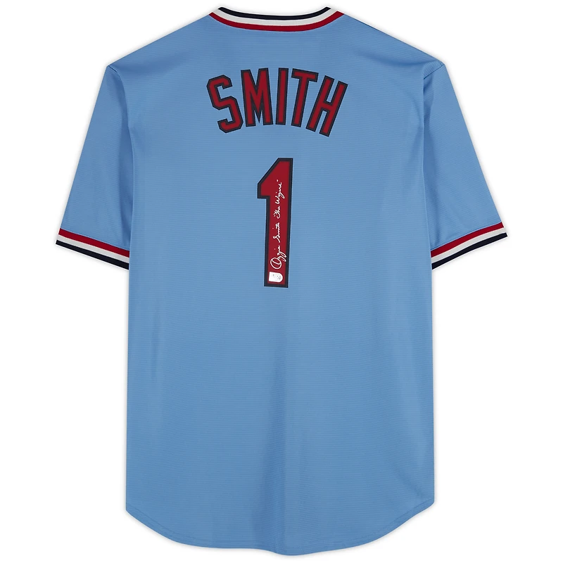 Ozzie Smith St. Louis Cardinals Autographed Light Blue Nike Cooperstown Collection Replica Jersey with "The Wizard" Inscription