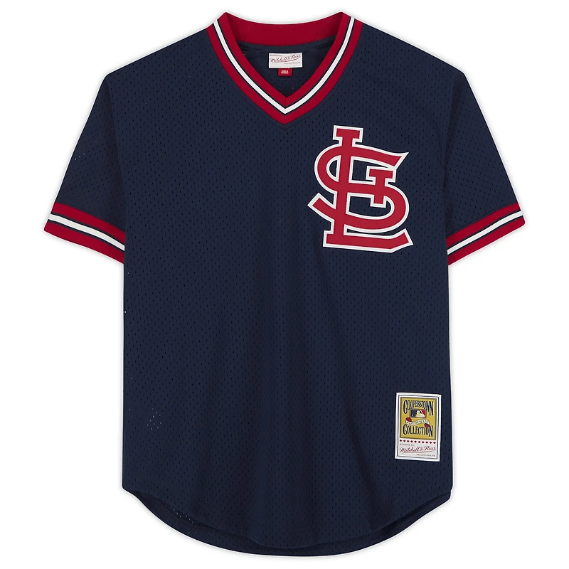 Maillot authentique dédicacé par Ozzie Smith des Cardinals de St. Louis, bleu marine, Mitchell & Ness, avec inscription « HOF 2002 »