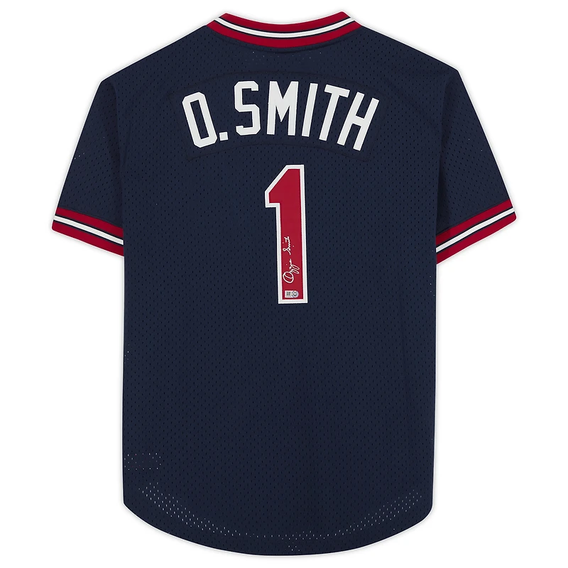 Maillot authentique Mitchell & Ness bleu marine autographié par Ozzie Smith des Cardinals de St. Louis