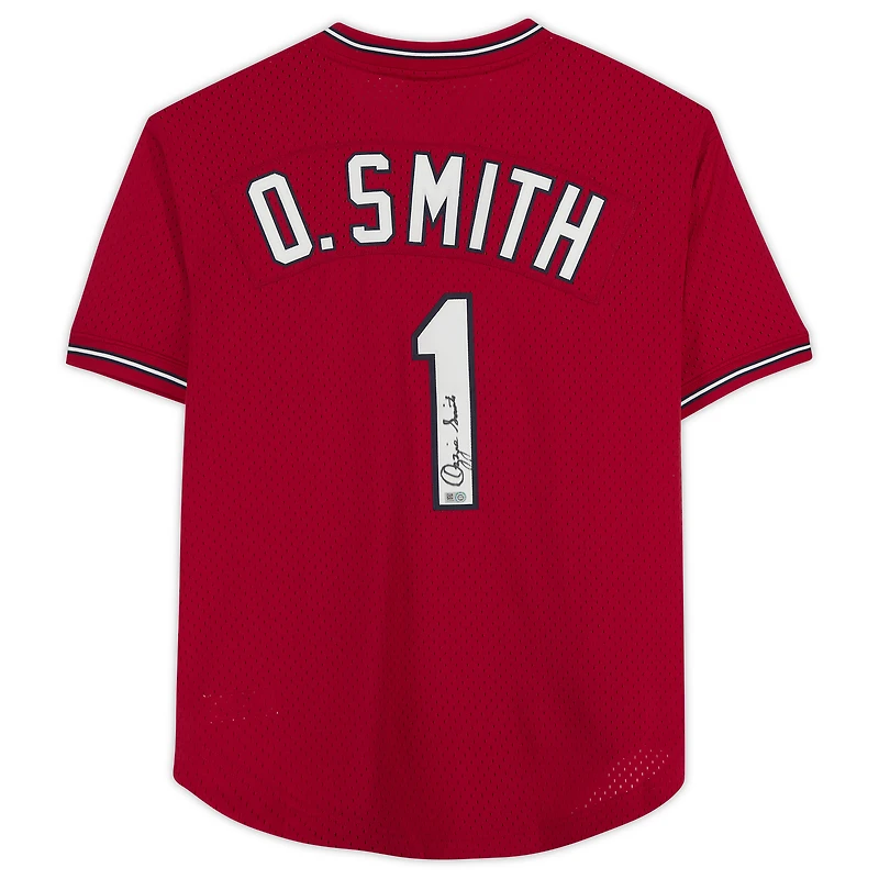 Maillot authentique rouge autographié Mitchell & Ness des Cardinals de St. Louis par Ozzie Smith