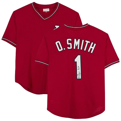 Maillot authentique rouge autographié Mitchell & Ness des Cardinals de St. Louis par Ozzie Smith