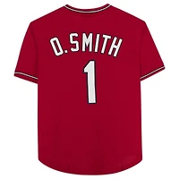 Maillot d'entraînement au bâton rouge autographié par Ozzie Smith des Cardinals de St. Louis avec l'inscription « The Wizard » de Mitchell & Ness - Signé en argent sur le devant