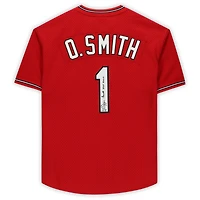Maillot d'entraînement au bâton dédicacé par Ozzie Smith des Cardinals de St. Louis par Scarlett Mitchell et Ness avec l'inscription « HOF 2002 »