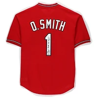Ozzie Smith St. Louis Cardinals Autographed Scarlett Mitchell & Ness Batting Practice Jersey with "The Wizard" Inscription