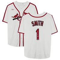Maillot réplique blanc Nike Cooperstown Collection autographié par Ozzie Smith des Cardinals de Saint-Louis, avec inscription « HOF 2002 ».