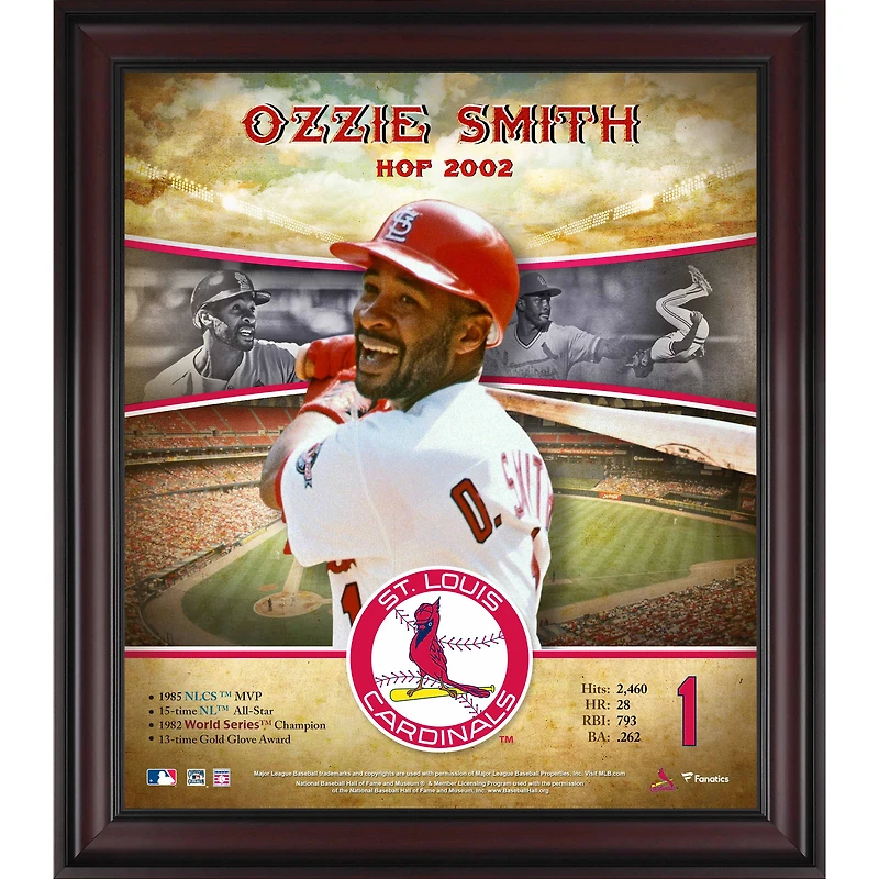 Profil de carrière encadré 15" x 17" d'Ozzie Smith, Cardinals de St. Louis, Temple de la renommée