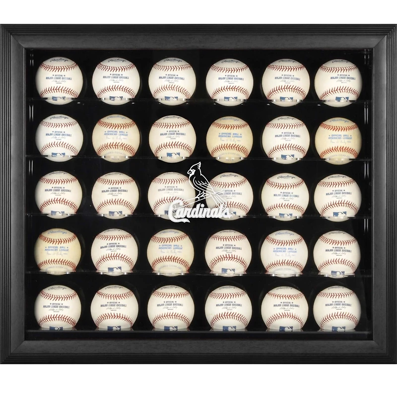 Vitrine à 30 boules de baseball avec logo des Cardinals de Saint-Louis et cadre noir