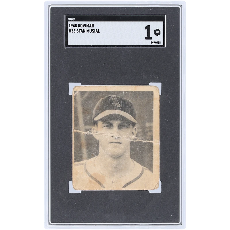 Carte de recrue Stan Musial, Cardinals de Saint-Louis, 1948, Bowman n° 36, authentifiée par SGC.