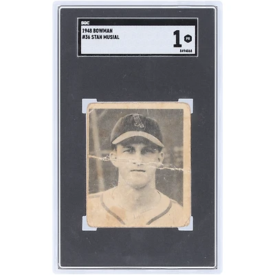 Carte de recrue Stan Musial, Cardinals de Saint-Louis, 1948, Bowman n° 36, authentifiée par SGC.