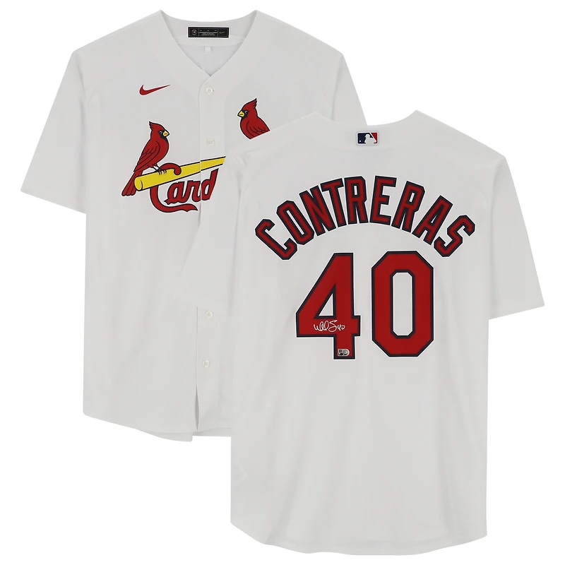 Maillot réplique blanc Nike autographié de Willson Contreras, joueur des Cardinals de Saint-Louis