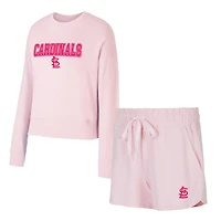 Women's Concepts Sport  Pink St. Louis Cardinals Elevation Tri-Blend Long Sleeve Top & Shorts Set