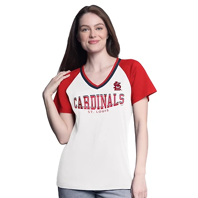 Women's G-III 4Her by Carl Banks  White/Red St. Louis Cardinals Ball Park Raglan V-Neck T-Shirt