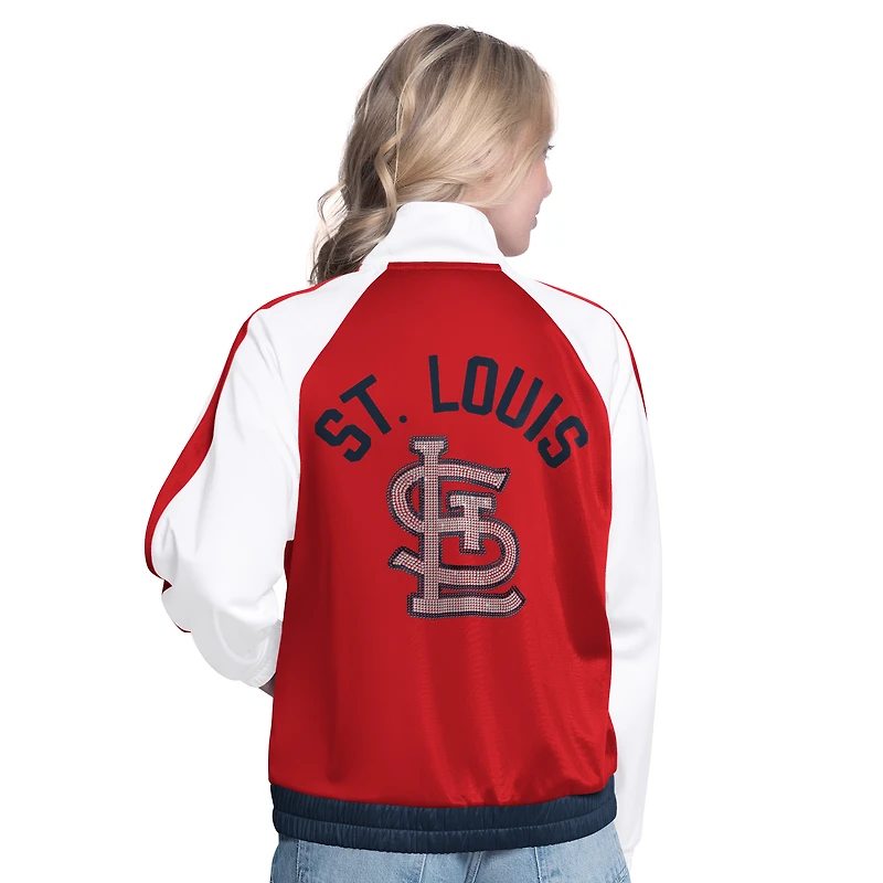Women's G-III Sports by Carl Banks White/Red St. Louis Cardinals Rally Rhinestone Raglan Full-Zip Track Jacket