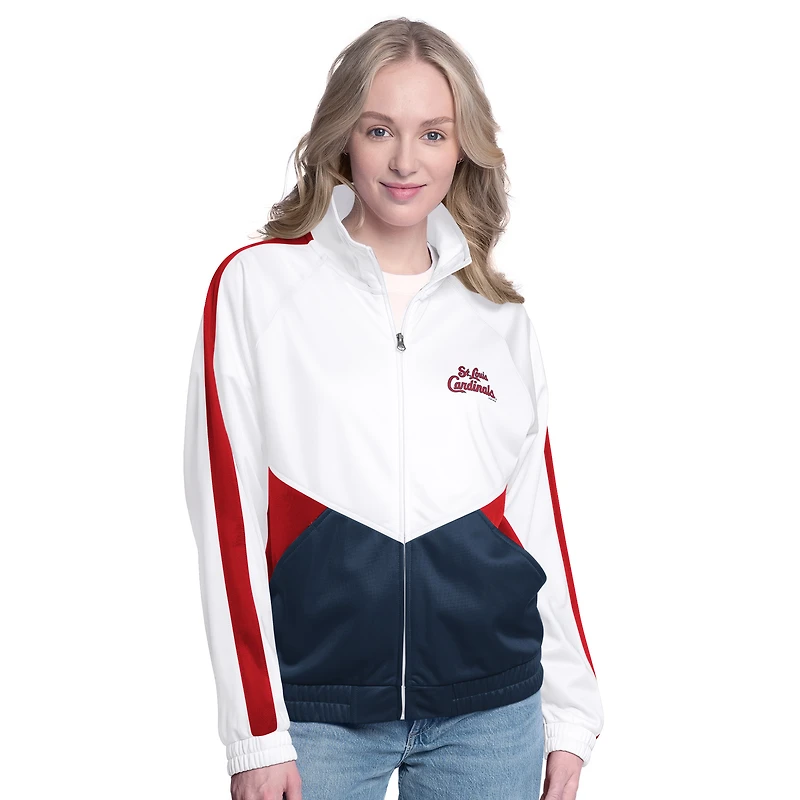 Women's G-III Sports by Carl Banks White/Red St. Louis Cardinals Rally Rhinestone Raglan Full-Zip Track Jacket