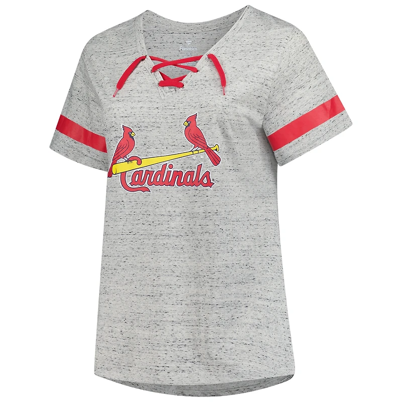 T-shirt moucheté à lacets raglan gris chiné pour femme des Cardinals de St. Louis