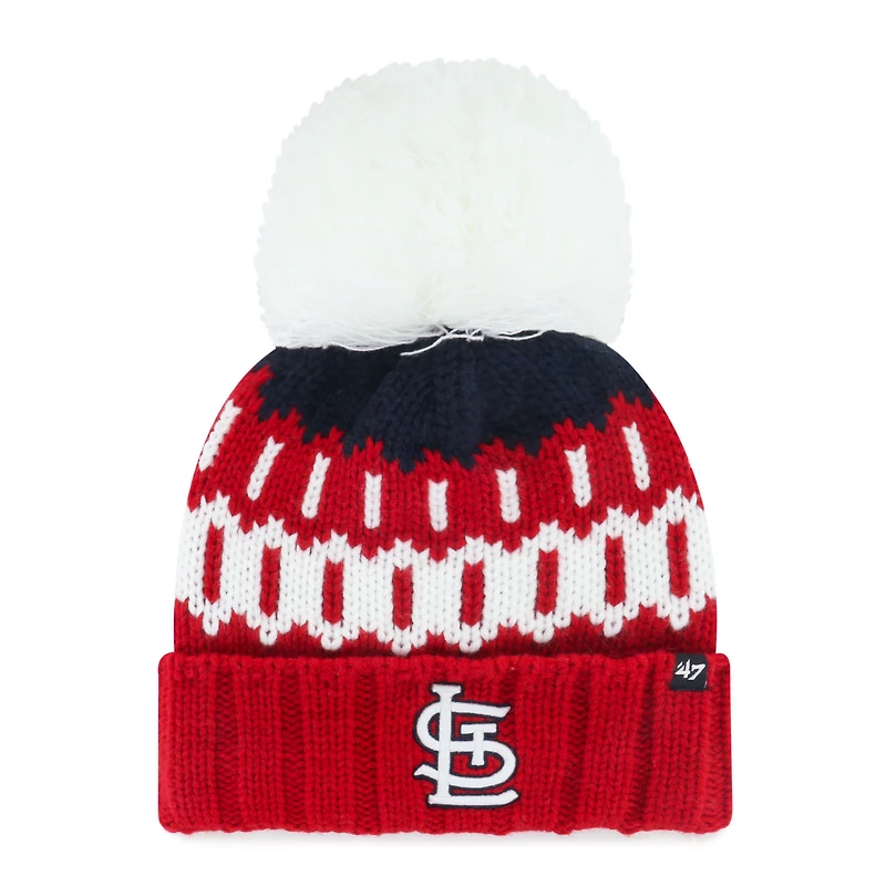 Bonnet en tricot à revers Felicity rouge '47 pour femme des Cardinals de Saint-Louis avec pompon