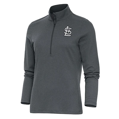 Women's Antigua  Heather Charcoal St. Louis Cardinals Brushed Metallic Epic Half-Zip Pullover Top