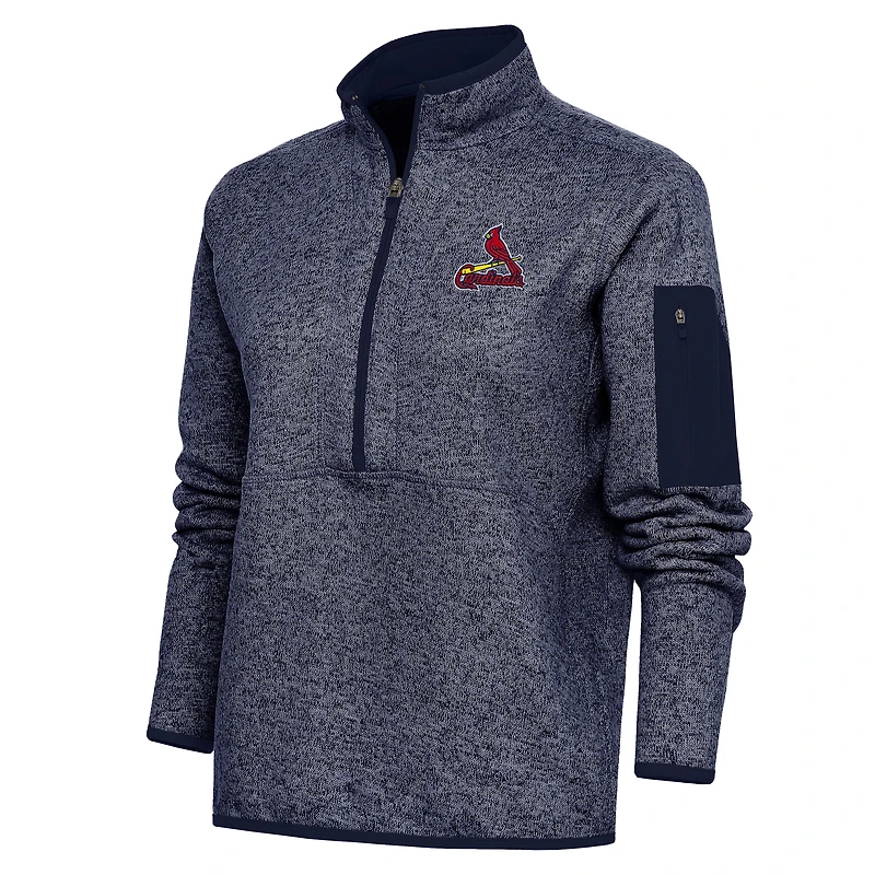 Women's Antigua Heather Navy St. Louis Cardinals Logo Fortune Quarter-Zip Pullover Jacket