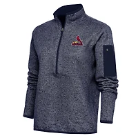 Women's Antigua Heather Navy St. Louis Cardinals Logo Fortune Quarter-Zip Pullover Jacket