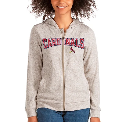 Women's Antigua Oatmeal St. Louis Cardinals Wordmark Absolute Full-Zip Hoodie