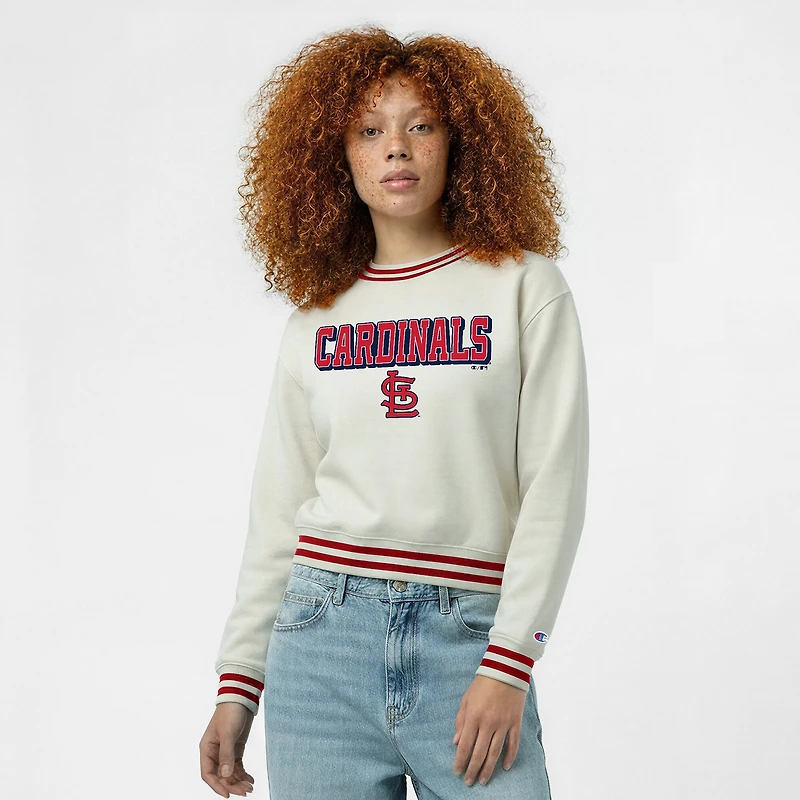Sweat-shirt Champion crème pour femme, modèle Reverse Weave, à l'effigie des Cardinals de Saint-Louis.