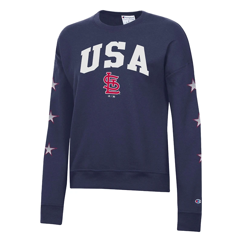 Women's Champion  Navy St. Louis Cardinals Americana Fleece Crewneck Sweatshirt