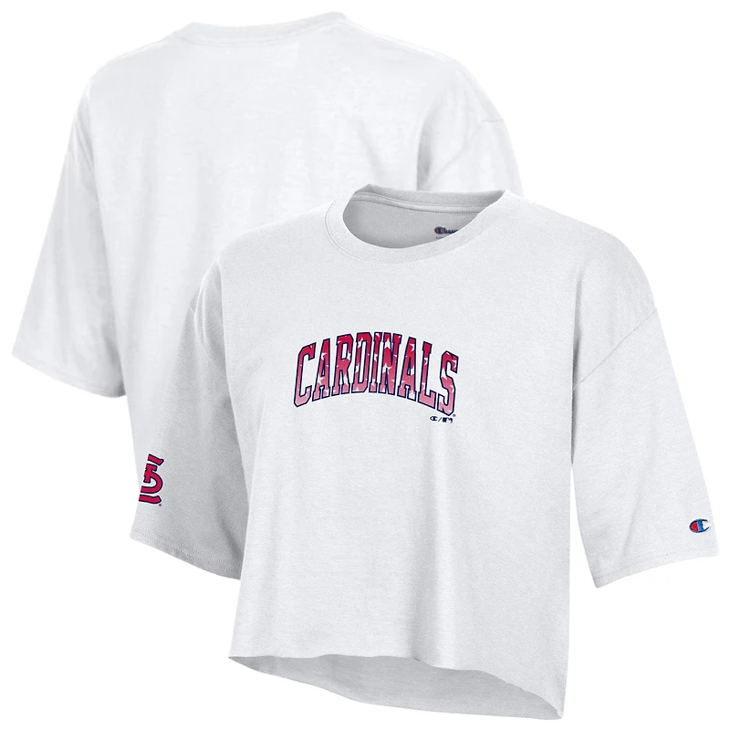 Women's Champion  White St. Louis Cardinals Boyfriend Cropped Americana T-Shirt