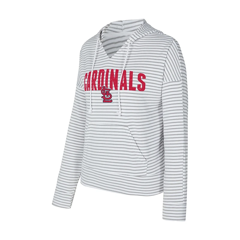 Women's Concepts Sport White/Gray St. Louis Cardinals Liftoff Striped V-Neck Hoodie