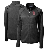 Women's Cutter & Buck Heathered Charcoal St. Louis Cardinals Mainsail Sweater-Knit Full-Zip Jacket