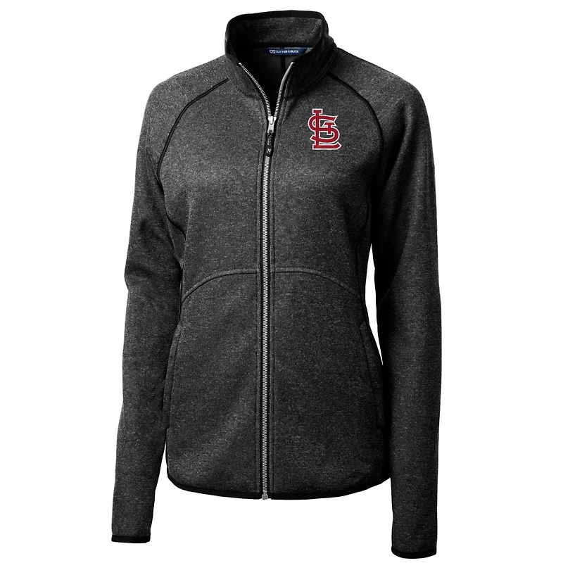 Women's Cutter & Buck Heathered Charcoal St. Louis Cardinals Mainsail Sweater-Knit Full-Zip Jacket