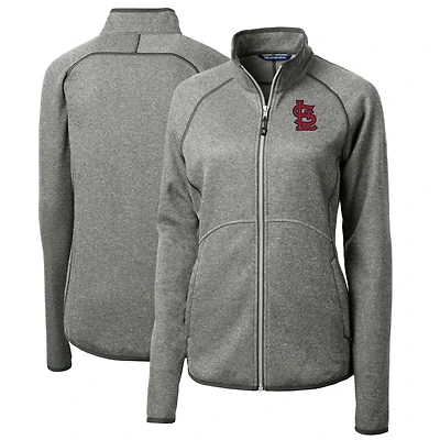 Women's Cutter & Buck Heathered Gray St. Louis Cardinals Mainsail Sweater-Knit Full-Zip Jacket