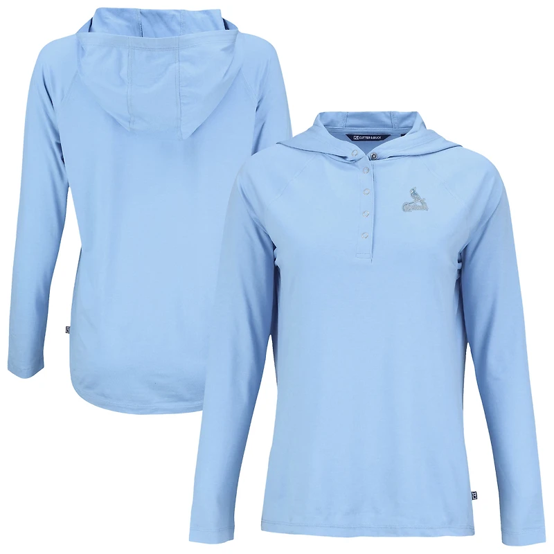 T-shirt à capuche et manches longues pour femme, bleu poudre, Cutter & Buck, des Cardinals de Saint-Louis, Coastline Epic Comfort, en tissu recyclé
