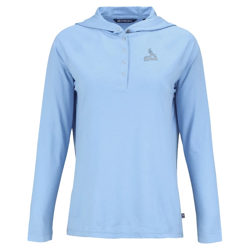 T-shirt à capuche et manches longues pour femme, bleu poudre, Cutter & Buck, des Cardinals de Saint-Louis, Coastline Epic Comfort, en tissu recyclé