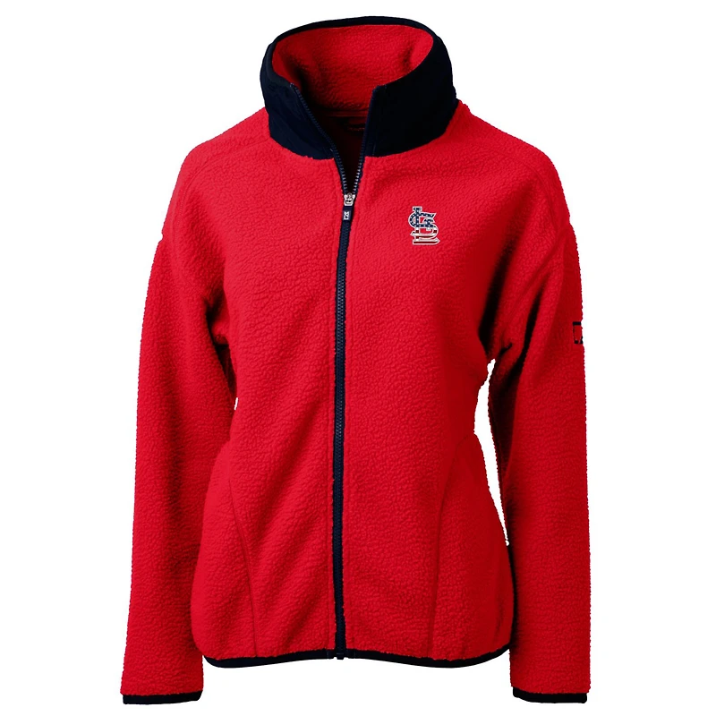 Veste polaire zippée intégrale Cutter & Buck rouge St. Louis Cardinals Americana Logo Cascade Eco Sherpa pour femme