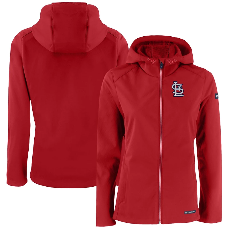 Veste Cutter & Buck rouge St. Louis Cardinals Evoke Eco Softshell recyclée à fermeture éclair intégrale pour femme
